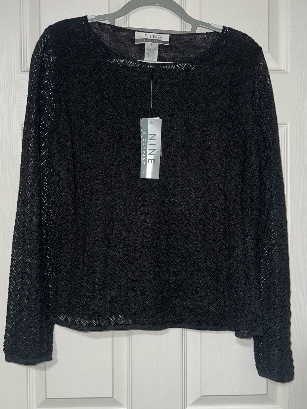 Nine & Co. Y2K Black Lace Knit Long-Sleeve Top